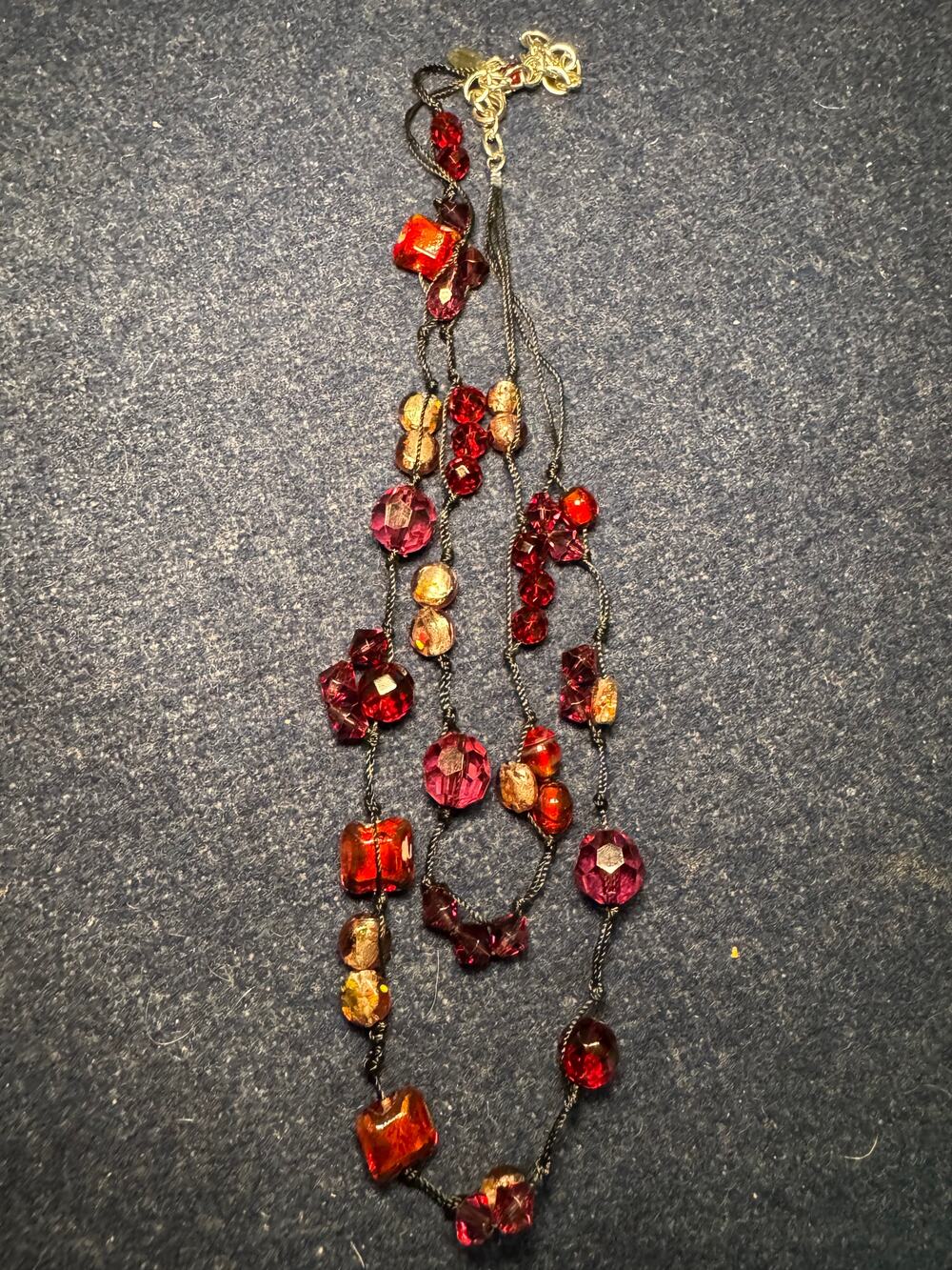 Chico's Dbl Layered on Blk Cord Glass Beach 20in Necklace